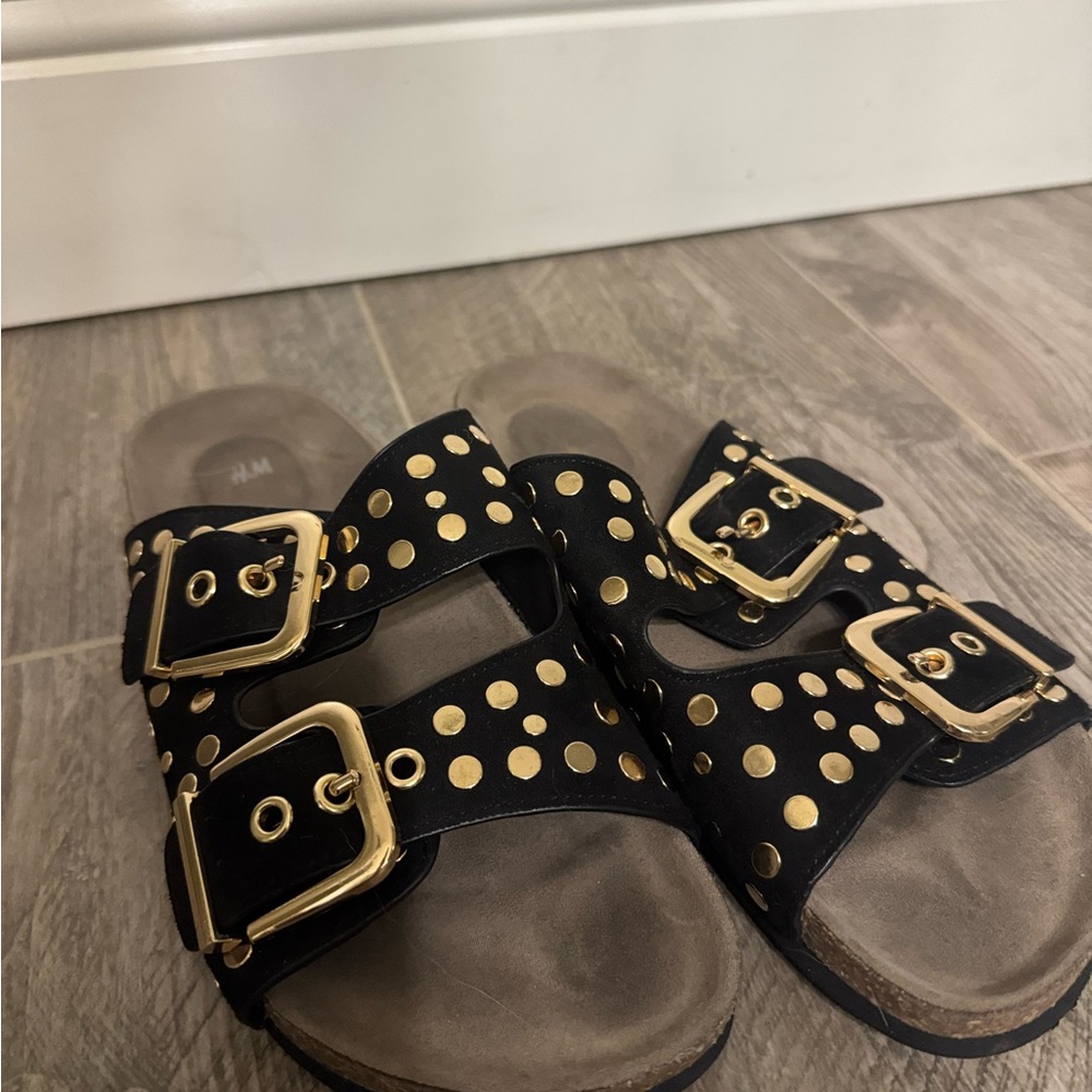 H&M Black and Gold stud sandals